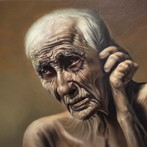 Image similar to pain and old age, dark, painting