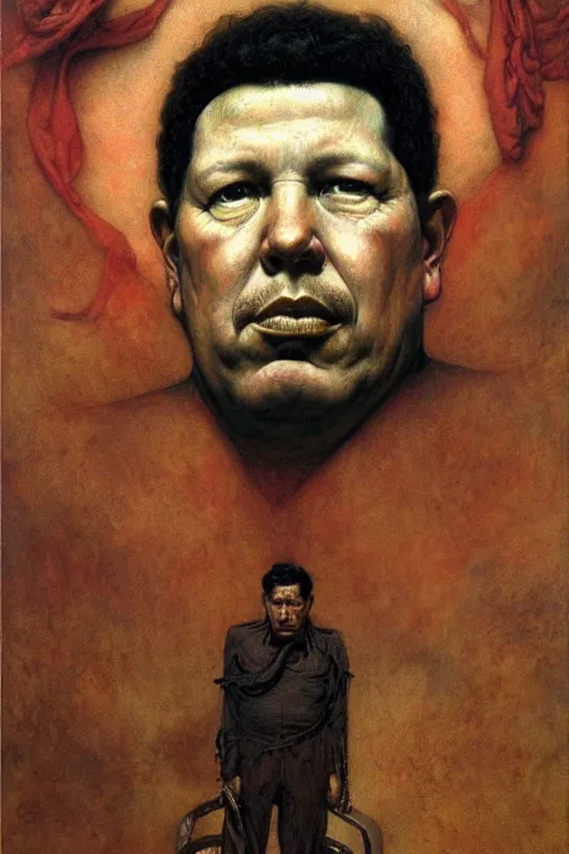 Image similar to a portrait of chavez by wayne barlowe, gustav moreau, goward,  Gaston Bussiere and roberto ferri, santiago caruso, and austin osman spare, occult art