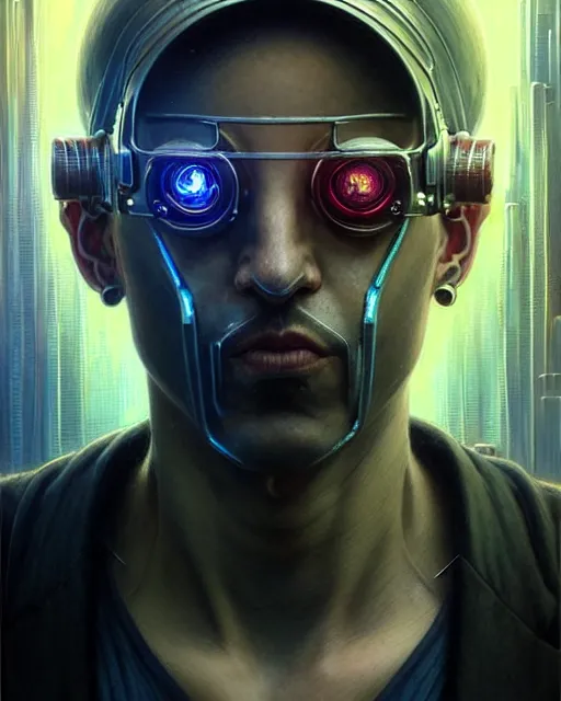 Image similar to front shot of a cyberpunk criminal mastermind character, intricate, elegant, highly detailed, centered, (((artstation, concept art, smooth, sharp focus, artgerm, Tomasz Alen Kopera, Peter Mohrbacher, donato giancola, Joseph Christian Leyendecker, WLOP, Boris Vallejo))), mugshot!!!!!, ugly!!!!!!