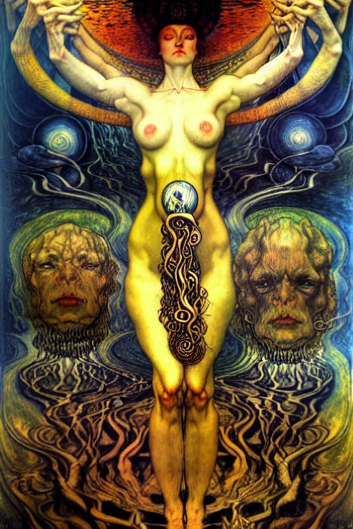 Image similar to Divine Chaos Engine by Karol Bak, Jean Delville, William Blake, Gustav Klimt, and Vincent Van Gogh, symbolist, visionary