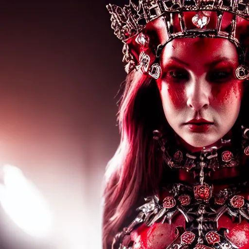 Prompt: the blood crown queen wear the scarlet armor, cinematic lighting, various refining methods, micro macro autofocus, ultra definition, award winning photo