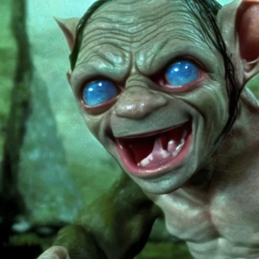 Image similar to film still of Joe Pesci playing Gollum in Lord of the Rings, 4k