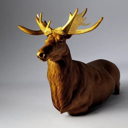 Image similar to an intricate golden model of a swedish moose