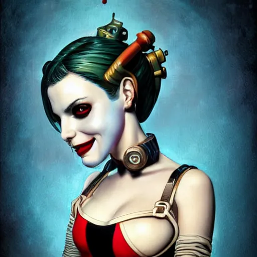 Image similar to lofi bioshock steampunk portrait of harley quinn, Pixar style, by Tristan Eaton Stanley Artgerm and Tom Bagshaw.