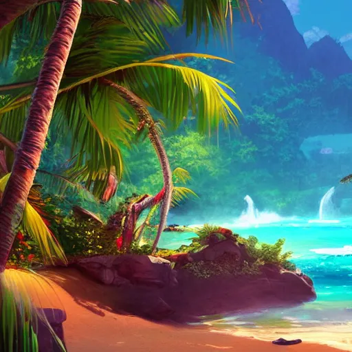 Image similar to tropical paradise, artstation.