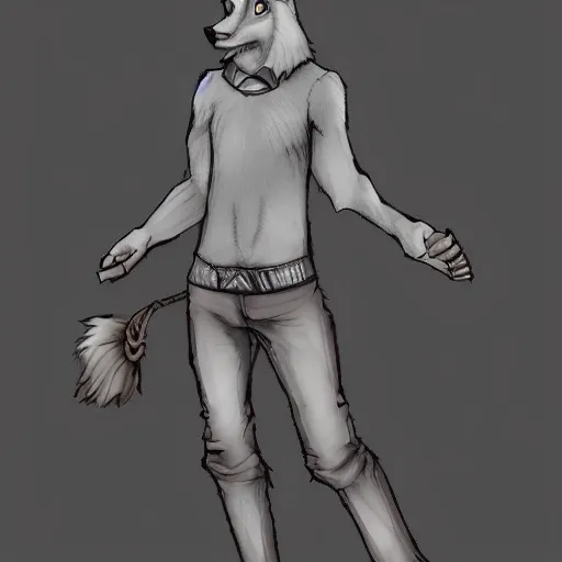 Prompt: anthro!! male wolf, casual attire, digital art, full body