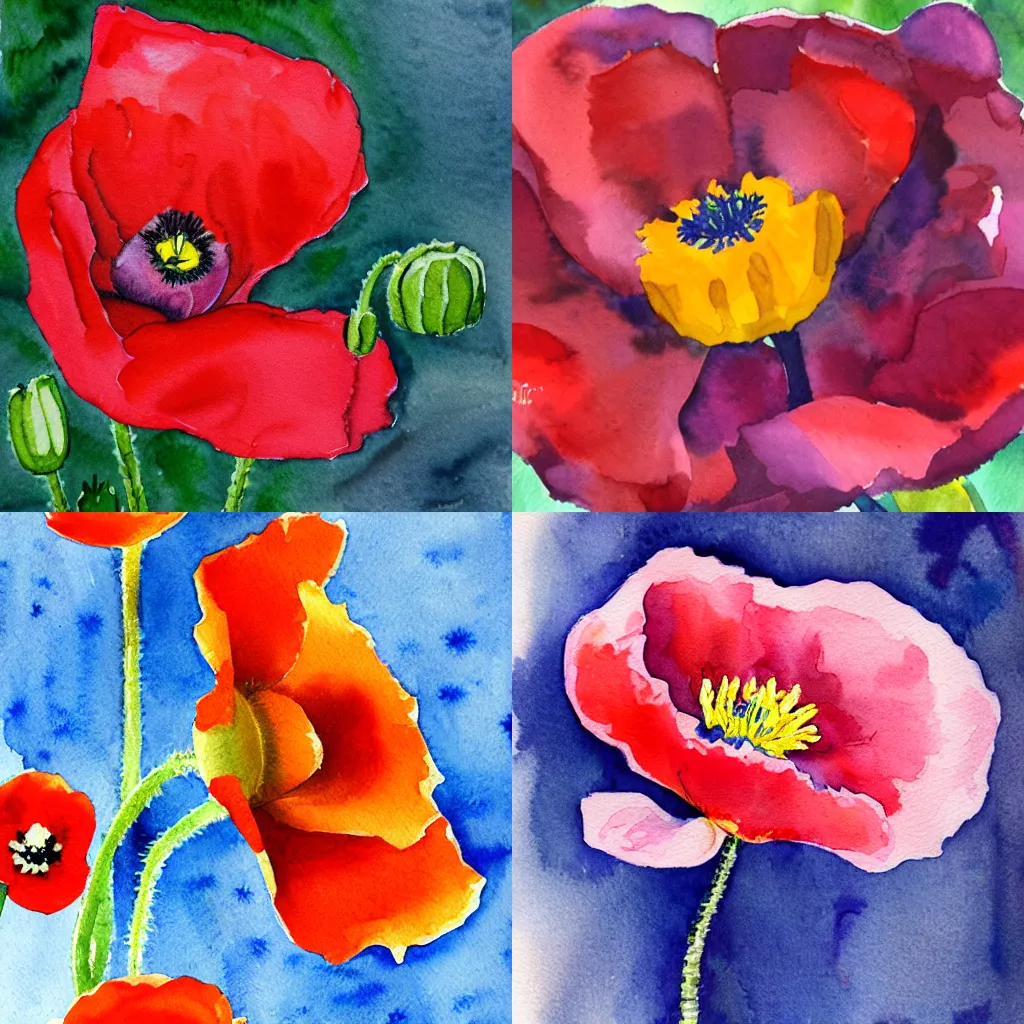 Prompt: watercolor poppy