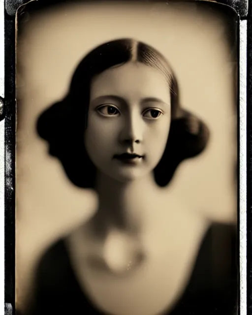 Image similar to [ [ [ [ tintype ] ] ] ] black and white dreamy young beautiful veiled female artificial intelligence, realistic pearl ornament in the face, long hair are intricate with highly detailed realistic pearls, cinematic, rim light, bokeh, photo - realistic, elegant, high detail, 8 k, masterpiece, photo taken in 1 9 3 0