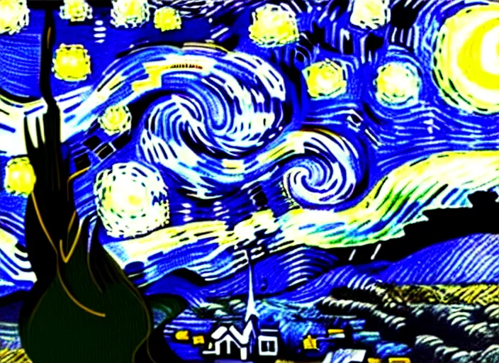 Image similar to starry night vii poster but the black is white and the dark blue is light, deep detailed