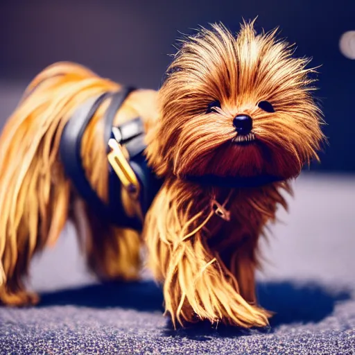 a small dog on a leash that looks like Chewbacca Stable Diffusion