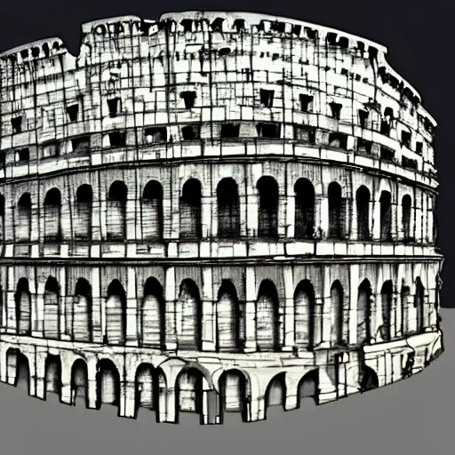 Image similar to cubic colosseum, futurism in the style of gerardo dottori