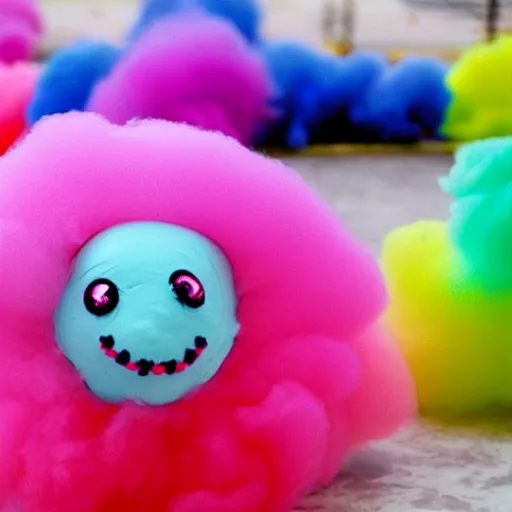 Image similar to photo of cotton candy that looks like a cute clown caterpillar