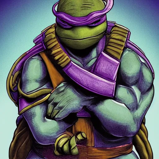 Image similar to Digital artwork of Donatello of the Teenage Mutant Ninja Turtles reading the Bible, trending on artstation