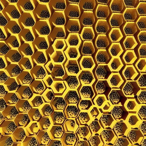 Image similar to architecture made of bees cells, geometric pattern, ultradetailled, uplight, octane render,