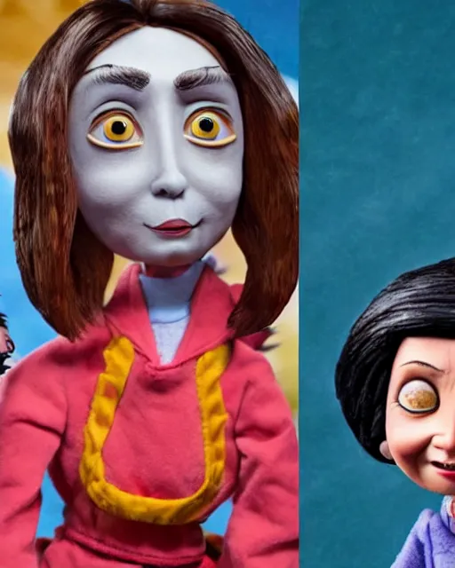 Prompt: nancy pelosi and xin jinping as a highly detailed stop motion puppets, in the style of laika studios ’ s paranorman, coraline, kubo and the two strings shot in the style of annie leibovitz