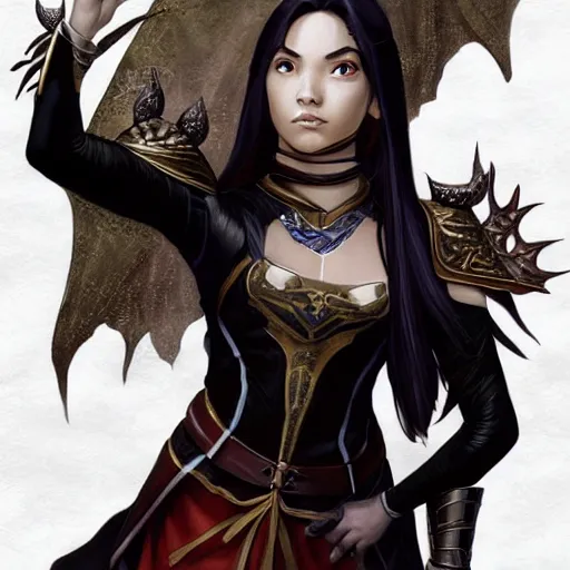 Prompt: Portrait of teenage sorceress Azula wearing skintight black leather armor, Avatar the Last Airbender, Dungeons and Dragons, Lord of the Rings, intricate, elegant, highly detailed, digital painting, artstation, concept art, smooth, sharp focus, illustration, art by artgerm and greg rutkowski and alphonse mucha and andrei riabovitchev