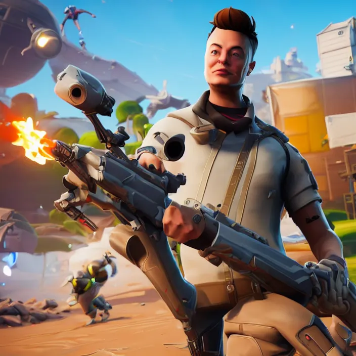 Image similar to elon musk in the video game fortnite, 3 d rendering, unreal engine, very detailed, gameplay screenshot