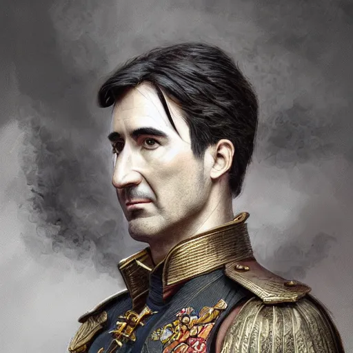 Image similar to portrait of stoic looking john oliver as the vigo carpathian painting, military uniform, fantasy, intricate, elegant, highly detailed, centered, dark, smokey, digital painting, artstation, concept art, smooth, sharp focus, illustration, art by artgerm and greg rutkowski and alphonse mucha