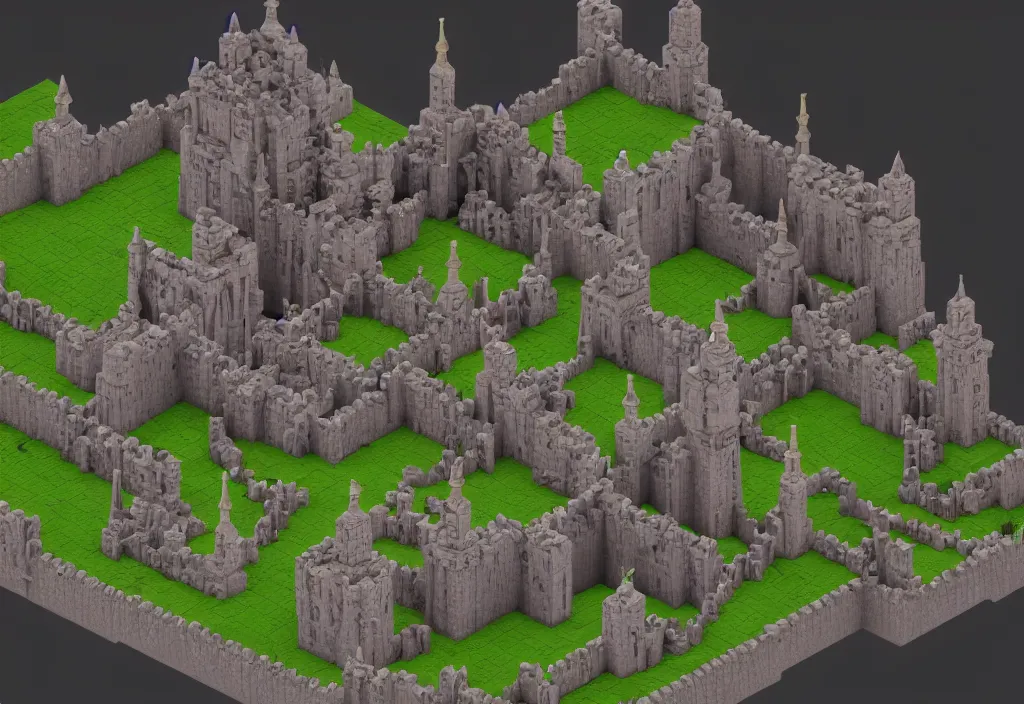 Image similar to a single isometric voxel castle arcane , cinematic lighting, 4k