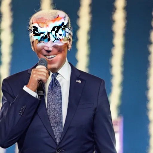 Image similar to biden k-pop star, singing on a stage