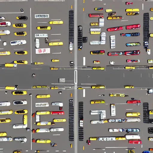 Prompt: top down map picture of a supermarket parking lot after a zombie attack, top down perspecrive