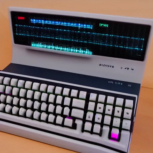 Prompt: commodore 6 4 with datasette, synthwave style