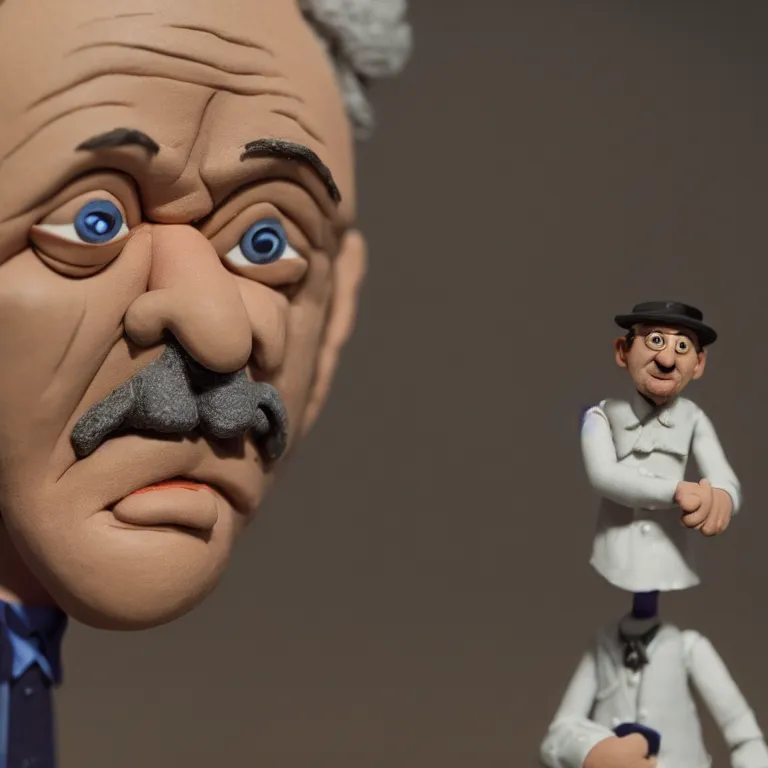 Image similar to a cinematic film still of a claymation stop motion film starring bill murray, portrait, shallow depth of field, 8 0 mm, f 1. 8