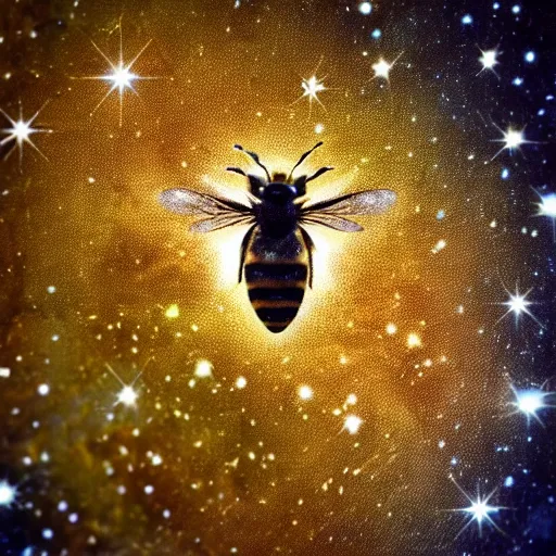 Prompt: a honey bee with galaxy in its eyes