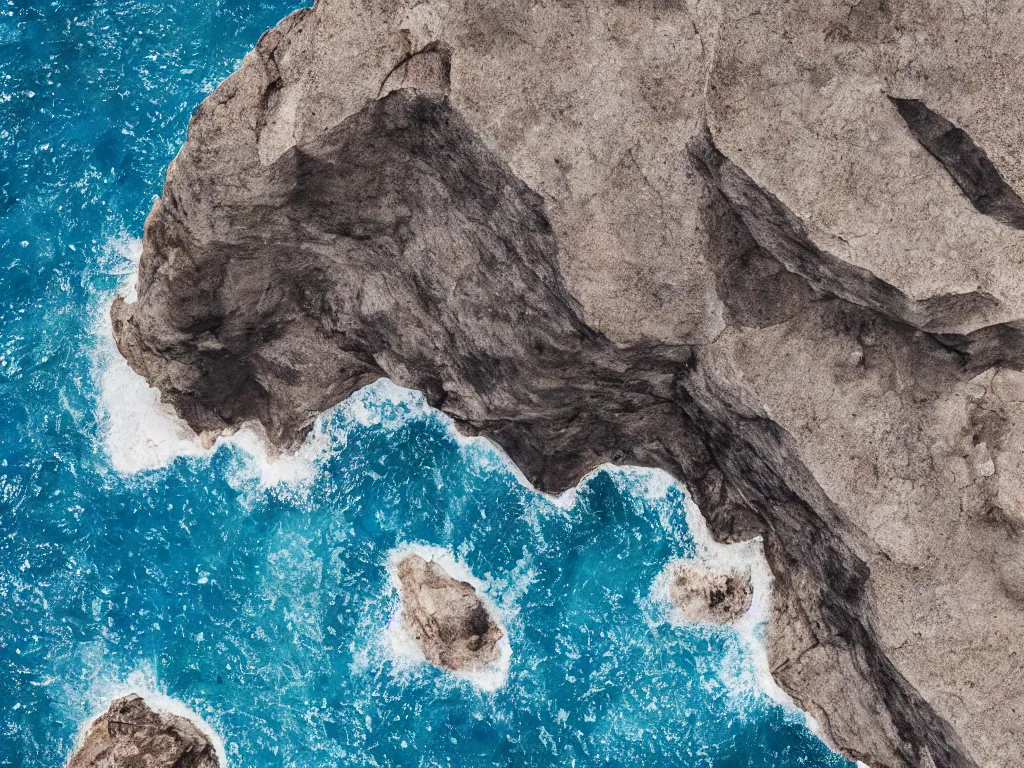 Prompt: photo of a giant rock face coming out from the ocean, ultra realistic, detailed, artstationHQ, artstationHD, 4k, 8k, aerial view