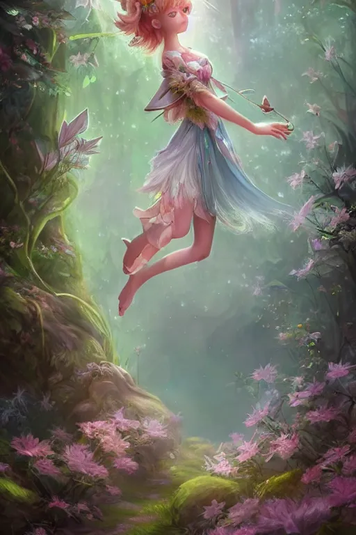 Prompt: a cute and geogerous fairy in the dreamy forest, fantasy, dreamlike, 8 k resolution, hyper detailed, d & d, character design, digital painting, trending on artstation, sharp focus, illustration, art by viktoria gavrilenko, hoang lap, fuji choko, steve zheng,