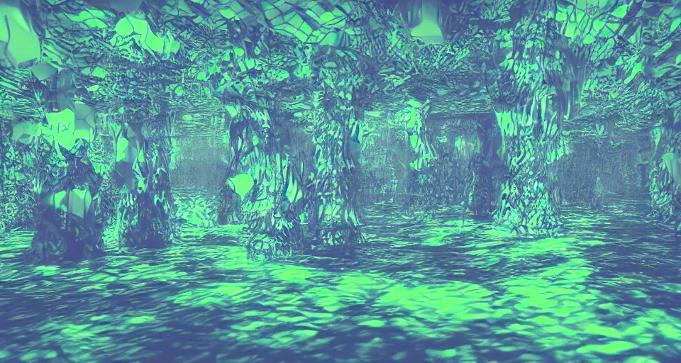 Prompt: vaporwave 3d Render of deep sea forest, grainy, noisy