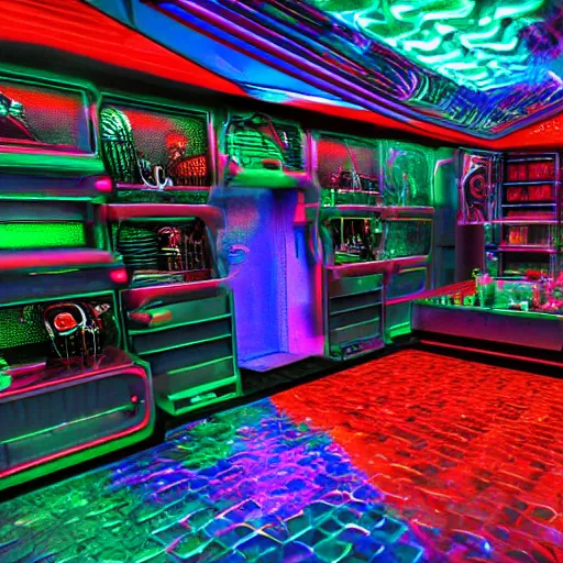 Prompt: alien shop, futuristic, holographic, 8k, sharp focus,