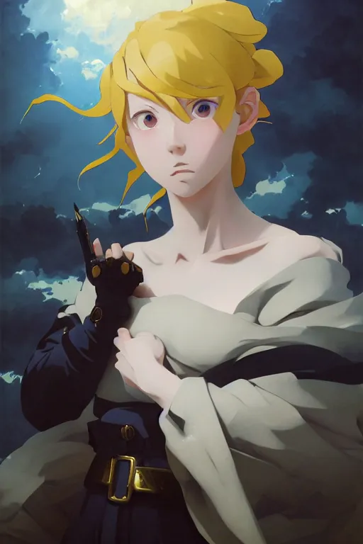 Image similar to baroque oil painting, anime key visual portrait concept art, anime maid nazi ss military crusader, blond hair blue eyes, brutalist dark fantasy, trending pixiv fanbox, rule of thirds golden ratio, fake detail, acrylic palette knife, style of makoto shinkai genshin impact studio ghibli jamie wyeth greg rutkowski chiho aoshima