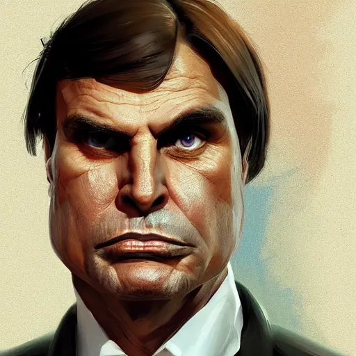 Prompt: Jair Bolsonaro with angry eyes, high angle camera artwork by Sergey Kolesov