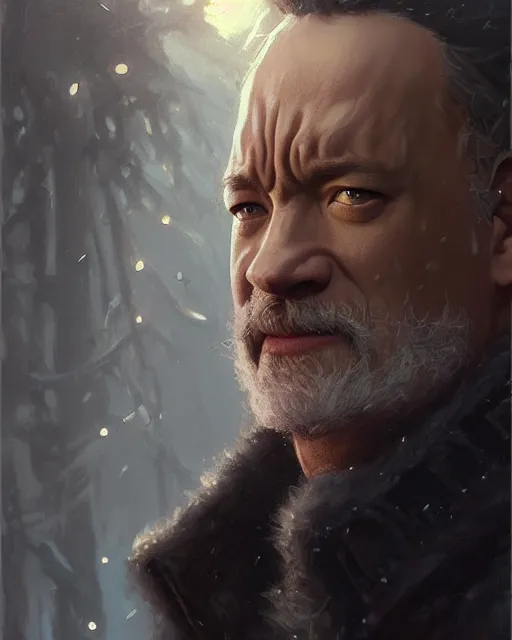 Image similar to epic portrait cinematic shot of a dnd ice wizard tom hanks, fine details. night setting. realistic shaded lighting poster by craig mullism, artgerm, jeremy lipkin and michael garmash, unreal engine, radiant light, detailed and intricate environment, digital art, trending on art station,