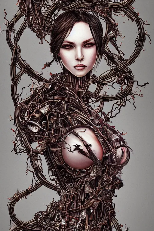 Image similar to gorgeous biomechanical cyborg women being torn apart by vines, by dang my linh