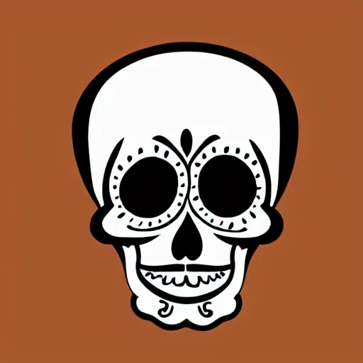Prompt: cute cartoon drawing of a mexican skull, dia de los muertos, big head, big eyes, skull head, vector illustration, style of disney animation