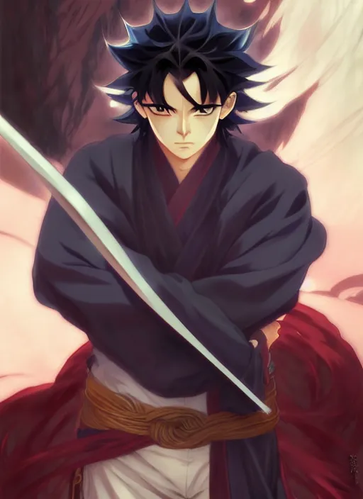 Image similar to Anime portrait tanjiro handsome water swordman short hair kimmetsu no yaiba , digital painting, concept art, d&d, art by ufotable and Artgerm and Greg Rutkowski and Alphonse Mucha