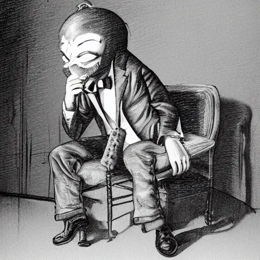 Image similar to a hyperrealistic painting of a depressed clown sitting backstage drinking whiskey and crying, by john kenn mortensen, highly detailed,