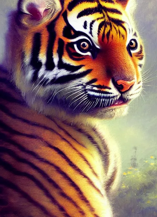 Prompt: a beautiful portrait of tiger kitten looking expecting plush toy, digital art by eugene de blaas and ross tran, vibrant color scheme, highly detailed, in the style of romanticism, cinematic, artstation, greg rutkowski