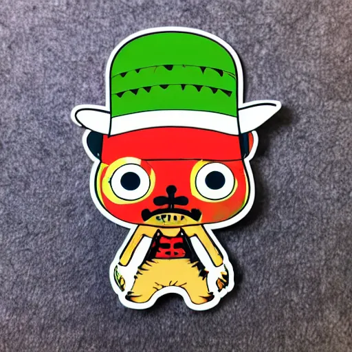 Prompt: die cut sticker, tony chopper of one piece, splatter paint