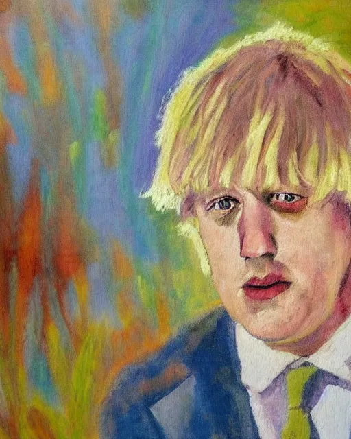 Prompt: impressionist painting of a portrait of a 1 9 6 0 s hippie looking like boris johnson