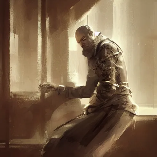 Prompt: a slim prisoner peeking through bars, elegant, digital painting, concept art, smooth, sharp focus, illustration, dark, from Game of Thrones by Ruan Jia and Mandy Jurgens and Artgerm and William-Adolphe Bouguerea