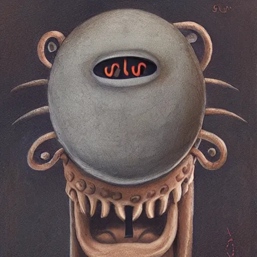 Image similar to a portrait of a character with a moustache´thulu by Shaun Tan