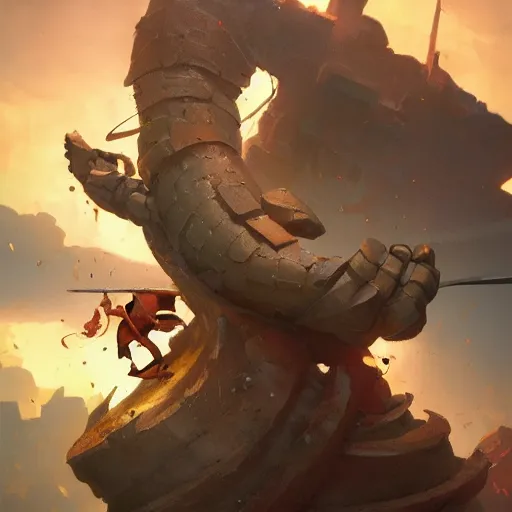 Image similar to battle toast, a slice of toasted bread with a face, arms and legs, holding a sword, volumetric lighting, dynamic composition, fantasy, hyper detailed, ultra realistic, sharp focus, octane render, concept art by sergey kolesov and ruan jia and heng z