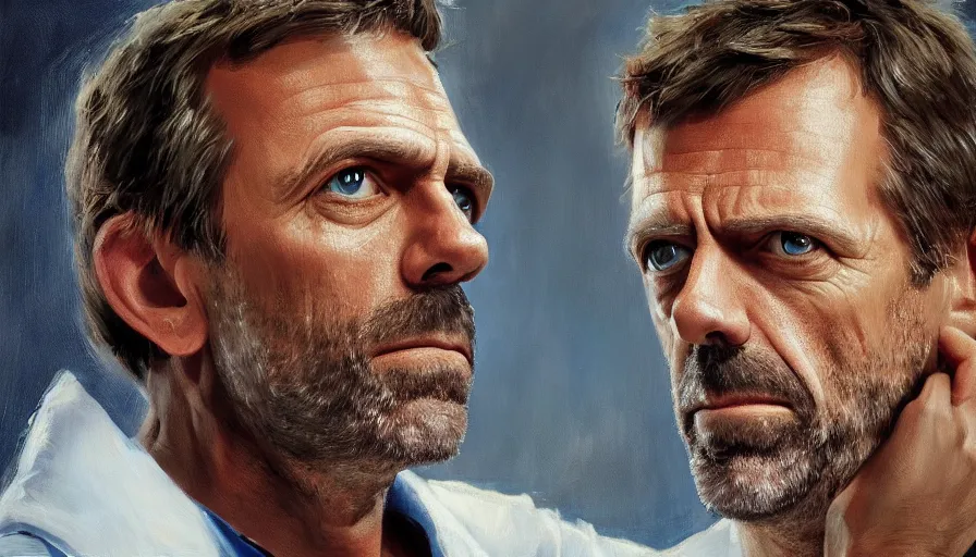 Image similar to dr house, wallpaper, cinematic shot, oil painting by jama jurabaev, extremely detailed, brush hard, artstation, high quality, brush stroke