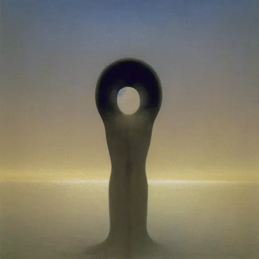 Image similar to the ego separates by zdzisław beksinski, oil on canvas