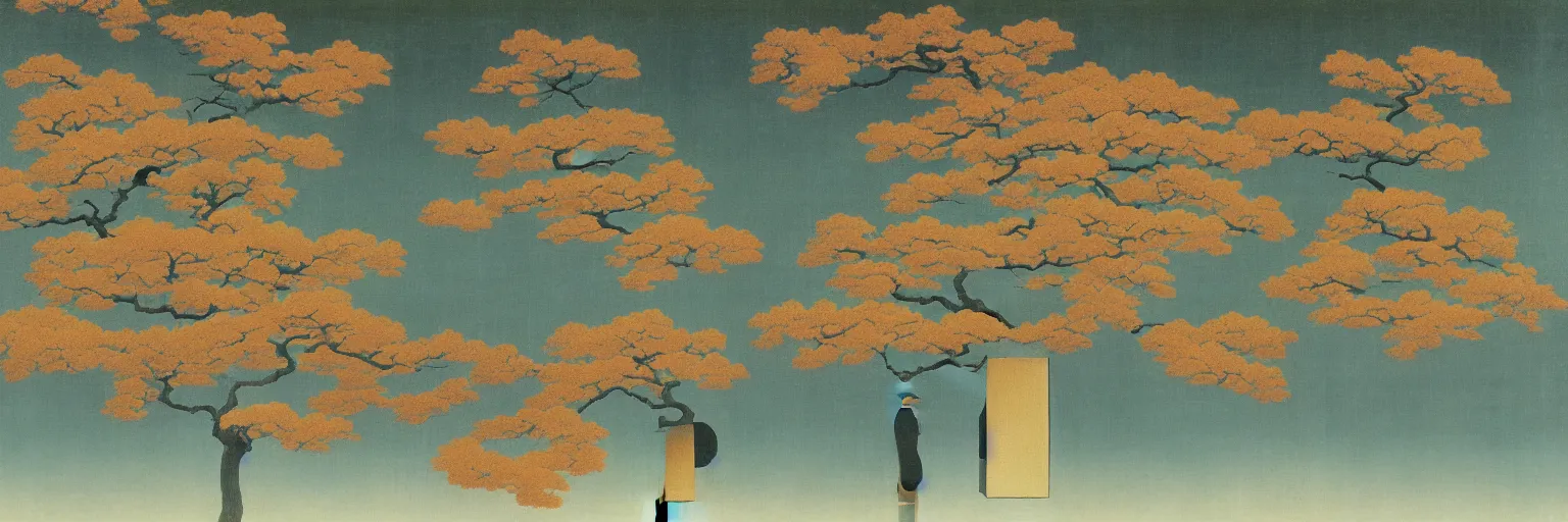 Image similar to japanese pagoda painting magritte