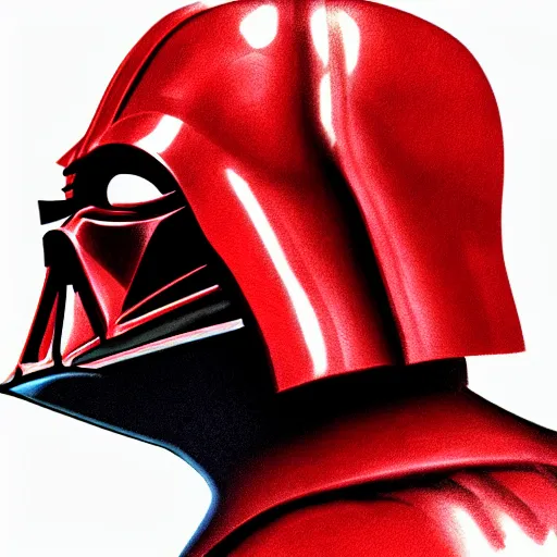 Image similar to darth vader, profile pic, red background, accurate anatomy, highly detailed, digital art, epic,