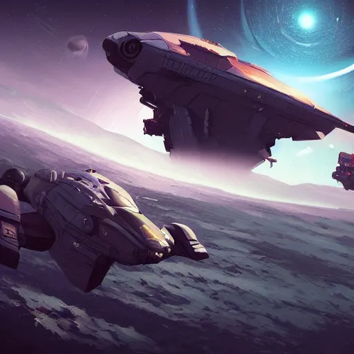 Image similar to No man's sky righteous auditor ship digital art in the style of Greg Rutkowski and Craig Mullins, 4k
